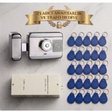 Marelli SENSÖRLÜ motorlu SESSİZ + GÜVENLİ manyetik elektrikli trajlı apartman kapı kilidi (motorlu otomat) + kartlı sistemi + trafosu + 25 çip